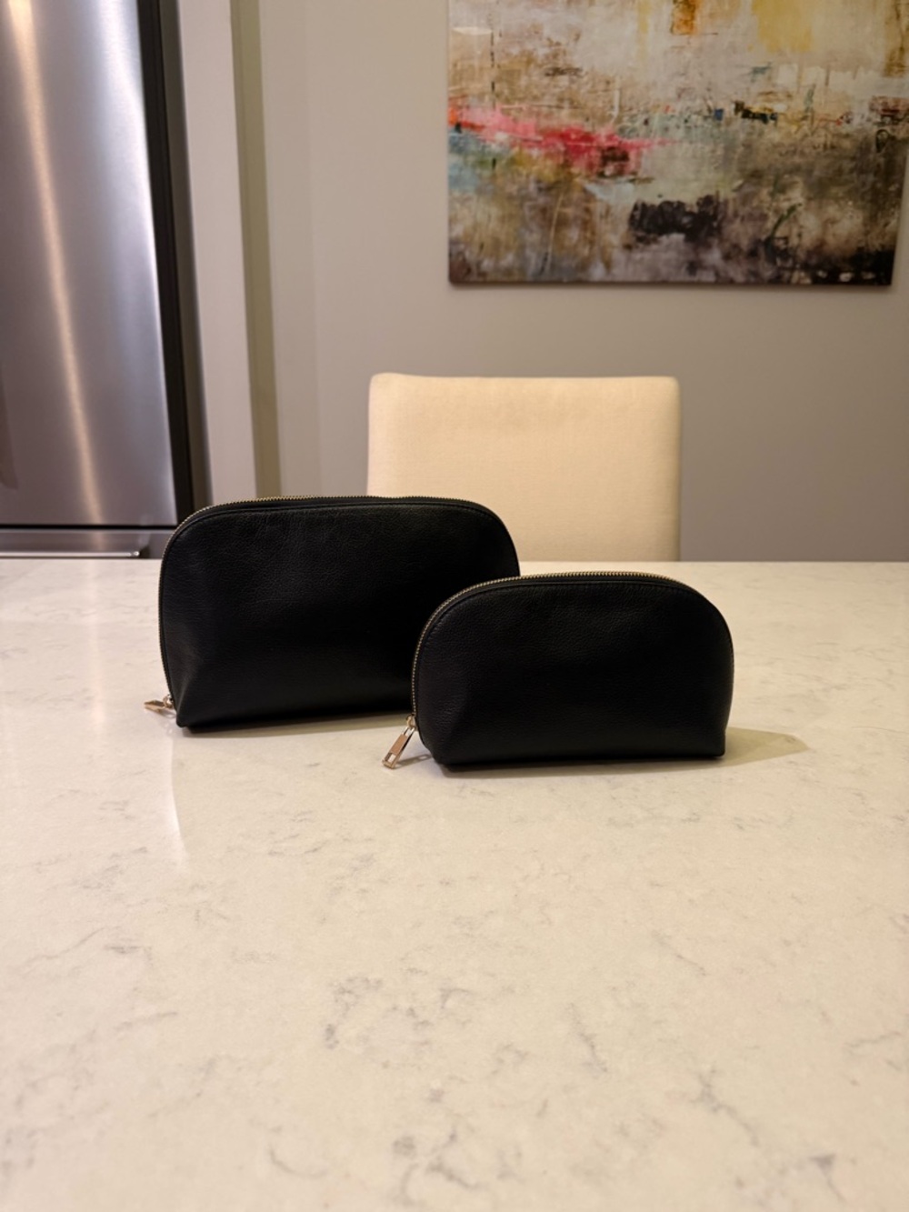 Quince Black Pebbled Leather Cosmetic Pouch Set (2)